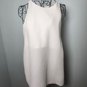 Helmut Lang White Textured Tunic Top Sleeveless Back Zip Slit Minimalist Size L